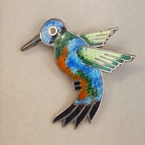 Jeronimo Fuentes 925 Mexico Sterling Silver Humming Bird Enamel Brooch Pin